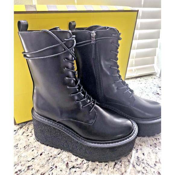 Circus NY by Sam Edelman Slater Black Faux Leather Combat Boots NWT Size 8.5 - Picture 6 of 7